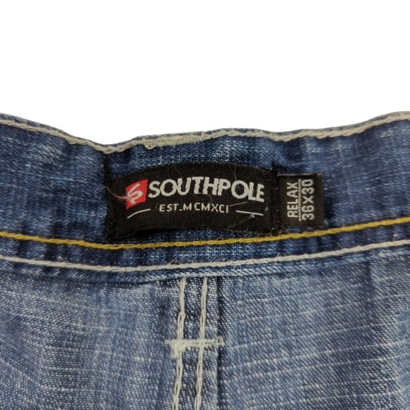 Vtg South Pole Jeans Mens 36x30 Distressed Faded Blue Baggy Relaxed Y2K Hip Hop - Picture 6 of 9